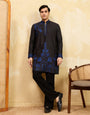 Magic Black Khadi Silk Kurta for Men with Blue Thread Work