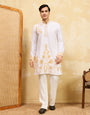 Elegant White Khadi Silk Kurta with Yellow Thread Work