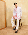 Luxury White Khadi Silk Kurta with Red Thread Work