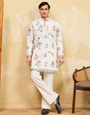 Classic White Viscose Silk Kurta Set with Fine Thread Work