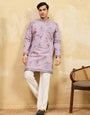Sophisticated Lavender Viscose Silk Ethnic Kurta Set