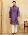 Luxury Purple Viscose Silk Embroidered Work Kurta Pant Set
