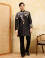 Premium Black Floral Embroidered Men’s Kurta Set For Wedding