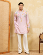 Festive Special Pink Embroidered Kurta Set for Men