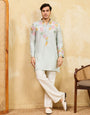 Modern Sky Floral Embroidered Kurta Set for Celebrations