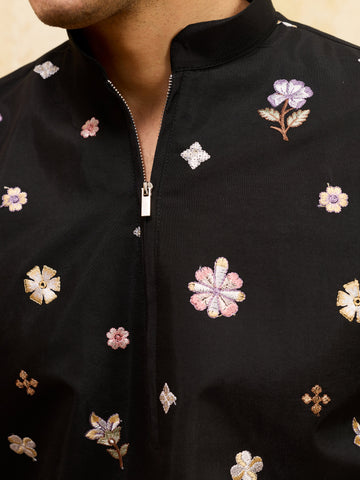 Royal Black Embroidered Designer Kurta Set with Premium Finish