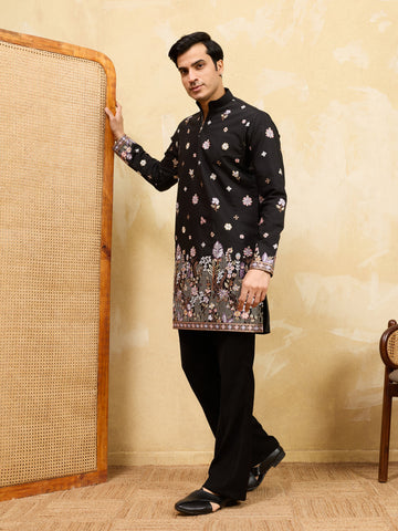 Royal Black Embroidered Designer Kurta Set with Premium Finish