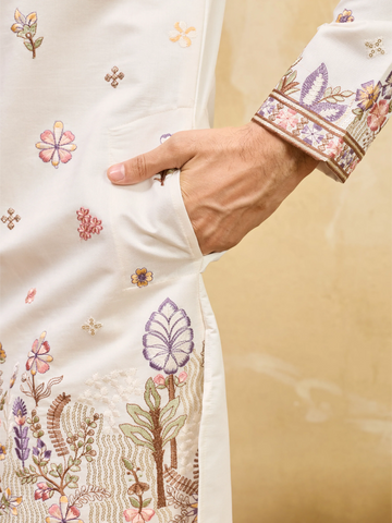 Premium White Designer Kurta Set with Detailed Embroidery