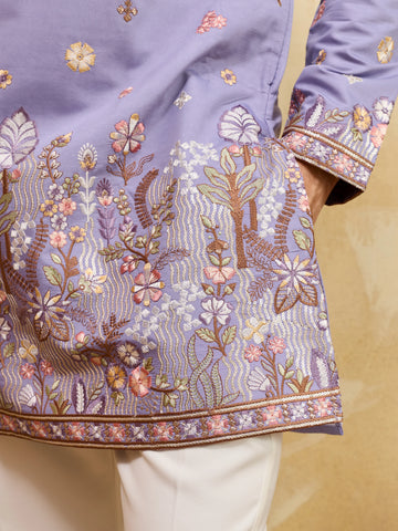 Luxury Lavender Embroidered Designer Kurta Set with Pant
