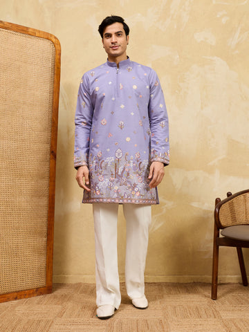 Luxury Lavender Embroidered Designer Kurta Set with Pant