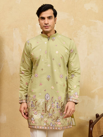 Light Green Festive Wear Embroidered Kurta Set With Pant