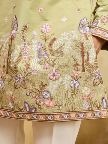 Light Green Festive Wear Embroidered Kurta Set With Pant