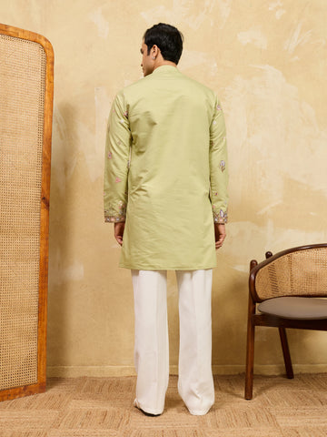 Light Green Festive Wear Embroidered Kurta Set With Pant