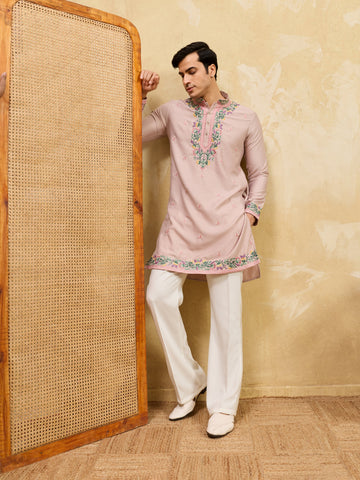 Peach Ethnic Designer Kurta Set with Pant for Festive Wear