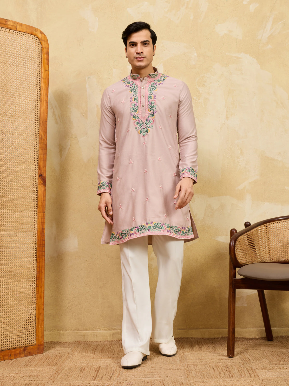 Peach Ethnic Designer Kurta Set with Pant for Festive Wear