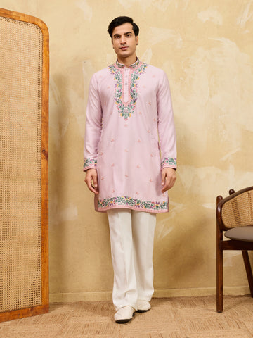 Premium Lavender Detailed Embroidered Ethnic Kurta Set with Pant