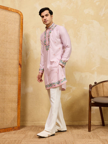 Premium Lavender Detailed Embroidered Ethnic Kurta Set with Pant