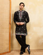 Modern Black Khadi Silk Kurta for Men Perfect for Festive Wear