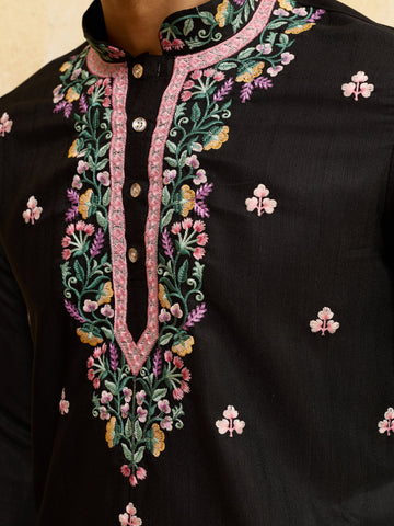 Modern Black Khadi Silk Kurta for Men Perfect for Festive Wear