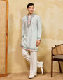 Designer Light Sky Khadi Silk Men’s Kurta With Pant