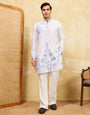 Premium White Khadi Silk Kurta for Men with Blue Thread Work