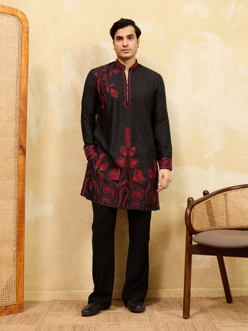 Premium Khadi Silk Thread Work Red Kurta with Pant