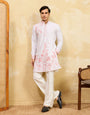 Signature White Khadi Silk Men’s Kurta with Pink Thread Work