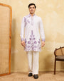 Regal Khadi Silk White Kurta with Purple Thread Work