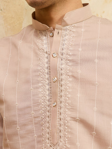 Elegant Peach Multi Thread & Sequence Embroidered Kurta