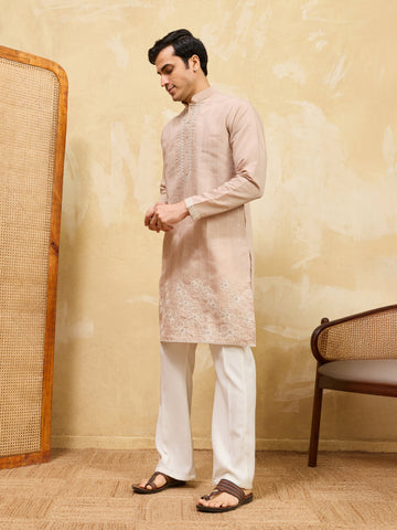 Elegant Peach Multi Thread & Sequence Embroidered Kurta