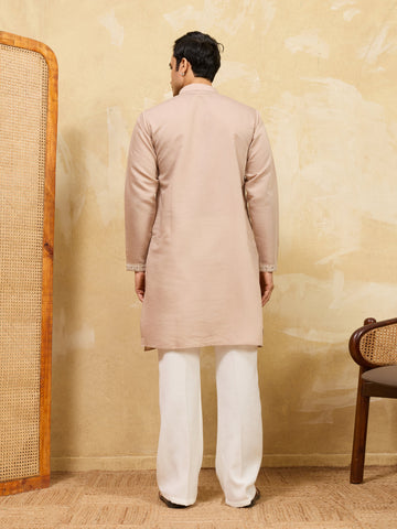 Elegant Peach Multi Thread & Sequence Embroidered Kurta