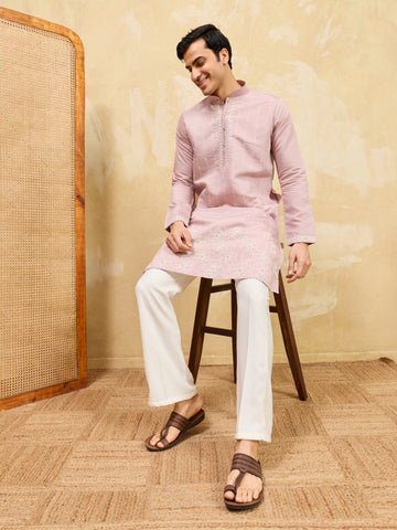 Festive Lavender Viscose Silk Multi-Thread Embroidery Kurta Set