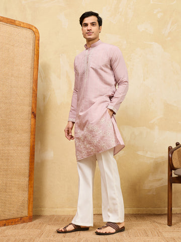 Festive Lavender Viscose Silk Multi-Thread Embroidery Kurta Set