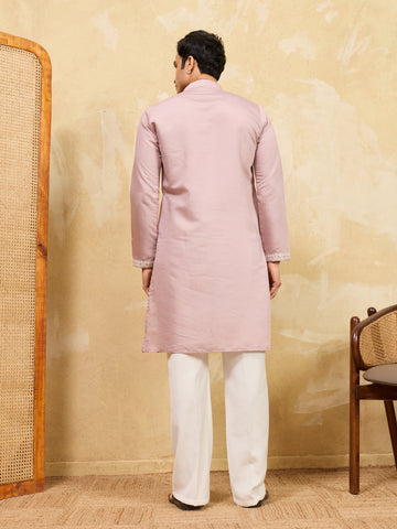 Festive Lavender Viscose Silk Multi-Thread Embroidery Kurta Set