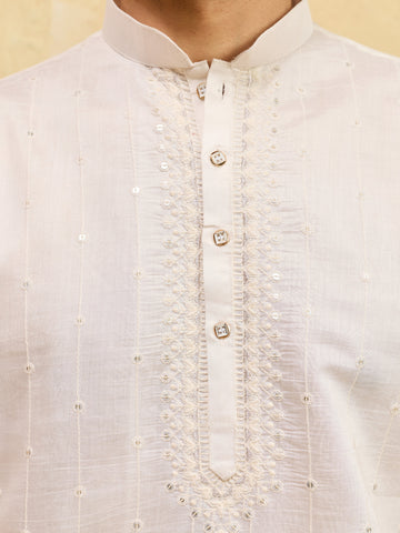 Classic White Viscose Silk Multi-Thread Men’s Kurta Set