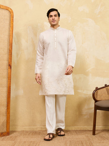 Classic White Viscose Silk Multi-Thread Men’s Kurta Set