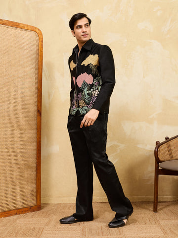Luxury Black Bomber Jacket with Pant for Men Wedding Wear