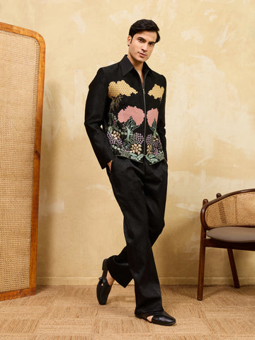 Luxury Black Bomber Jacket with Pant for Men Wedding Wear