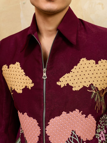 Elegant Maroon Bomber Jacket with Pant for Men's
