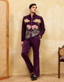 Stylish Wine Bomber Jacket with Embroidered Thread and Pants for Men