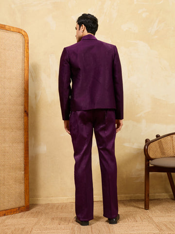Stylish Wine Bomber Jacket with Embroidered Thread and Pants for Men