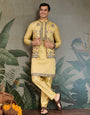 Haldi Special Yellow Kurta Pajama with Open Jacket for Men