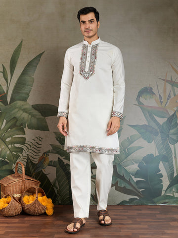 Wedding Special White Jacket Style Kurta Pajama Full Set