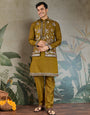 Golden Olive Open Koti Style Kurta Pajama Set for Men