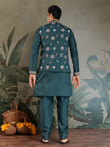 Traditional Green Kurta Pajama with Stylish Open Jacket
