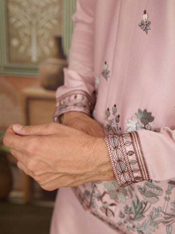 Pink Unique Color Embroidered Koti Kurta Pajama for Mens