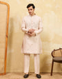 Royal Cream Mirror Kurta with Matching Pants for Wedding Attire