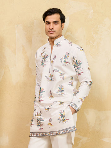 Classic White Viscose Silk Kurta Set with Fine Thread Work