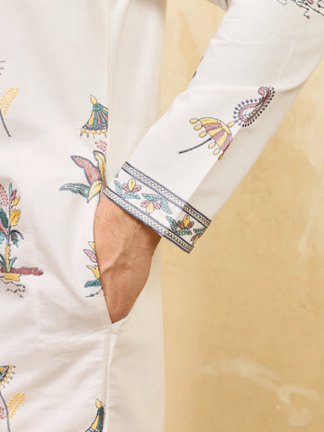 Classic White Viscose Silk Kurta Set with Fine Thread Work