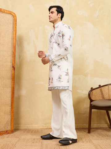 Classic White Viscose Silk Kurta Set with Fine Thread Work
